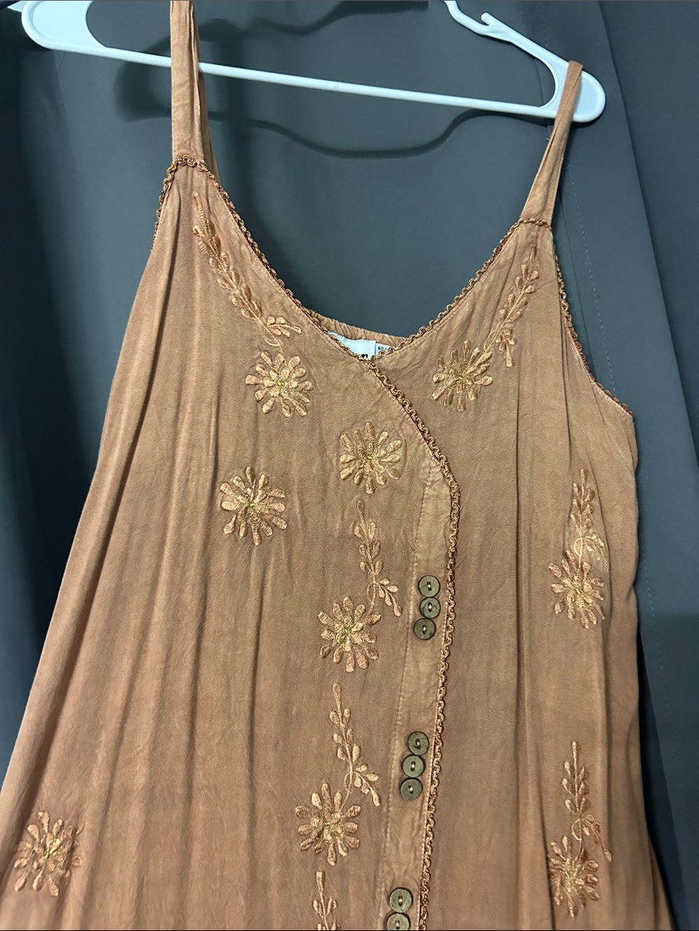 raya sun Embroidered Slip Dress in Rust Orange - Picture 2 of 5